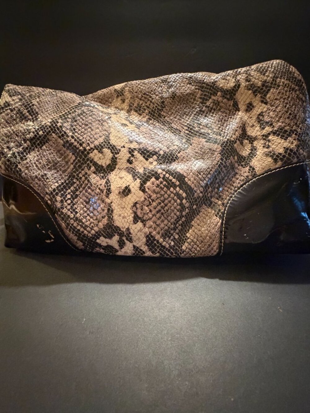 Dooney and Bourke Nikki Python Patent Leather Hobo Brown/Tan/Black - Picture 6 of 10